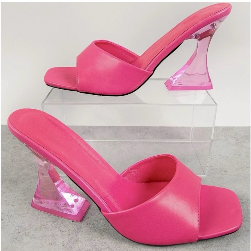 Faux leather Sculptural Heeled Mule Sandals